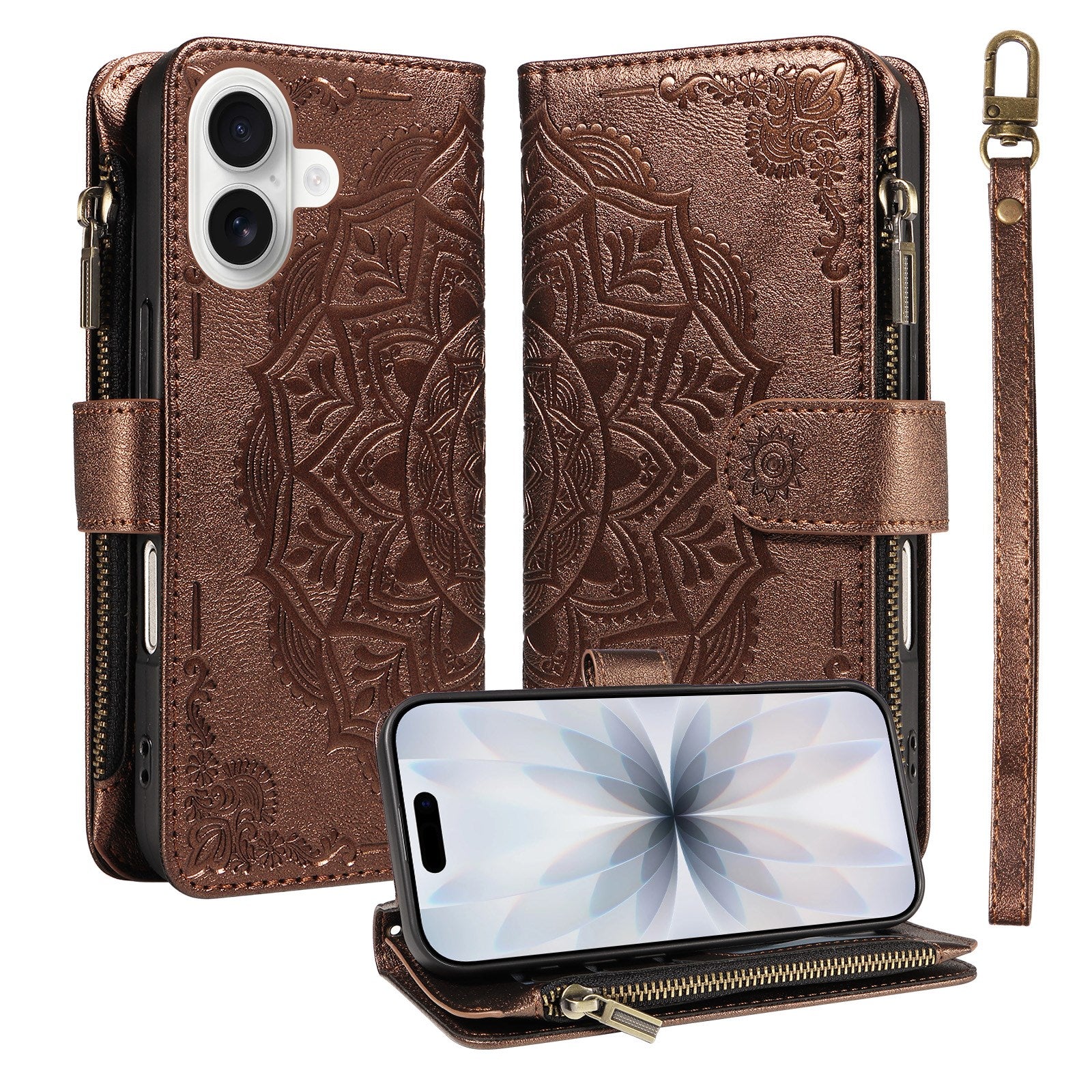 iPhone 17 EIDERWOOD Flipcover m. 9 x Kortholder - Lynlåslomme - RFDI-Blokering - Rem - Brun