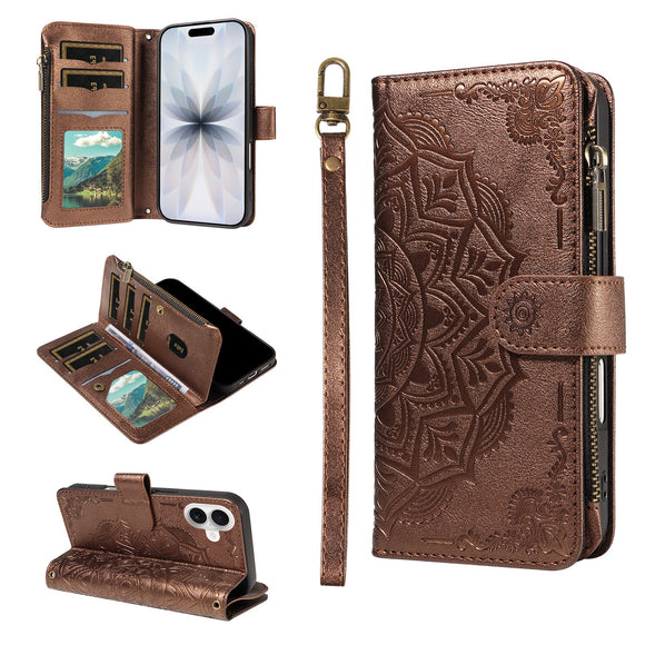 iPhone 17 EIDERWOOD Flipcover m. 9 x Kortholder - Lynlåslomme - RFDI-Blokering - Rem - Brun