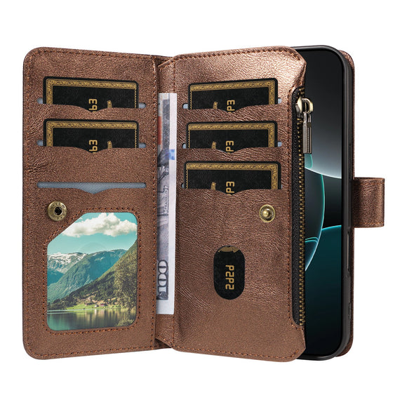iPhone 17 EIDERWOOD Flipcover m. 9 x Kortholder - Lynlåslomme - RFDI-Blokering - Rem - Brun