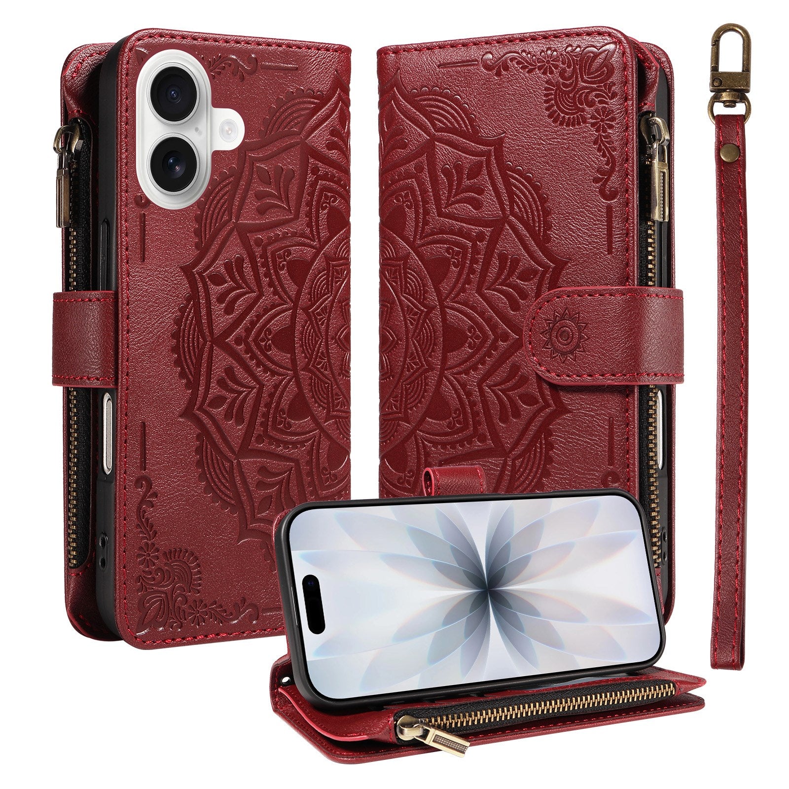 iPhone 17 EIDERWOOD Flipcover m. 9 x Kortholder - Lynlåslomme - RFDI-Blokering - Rem - Rød