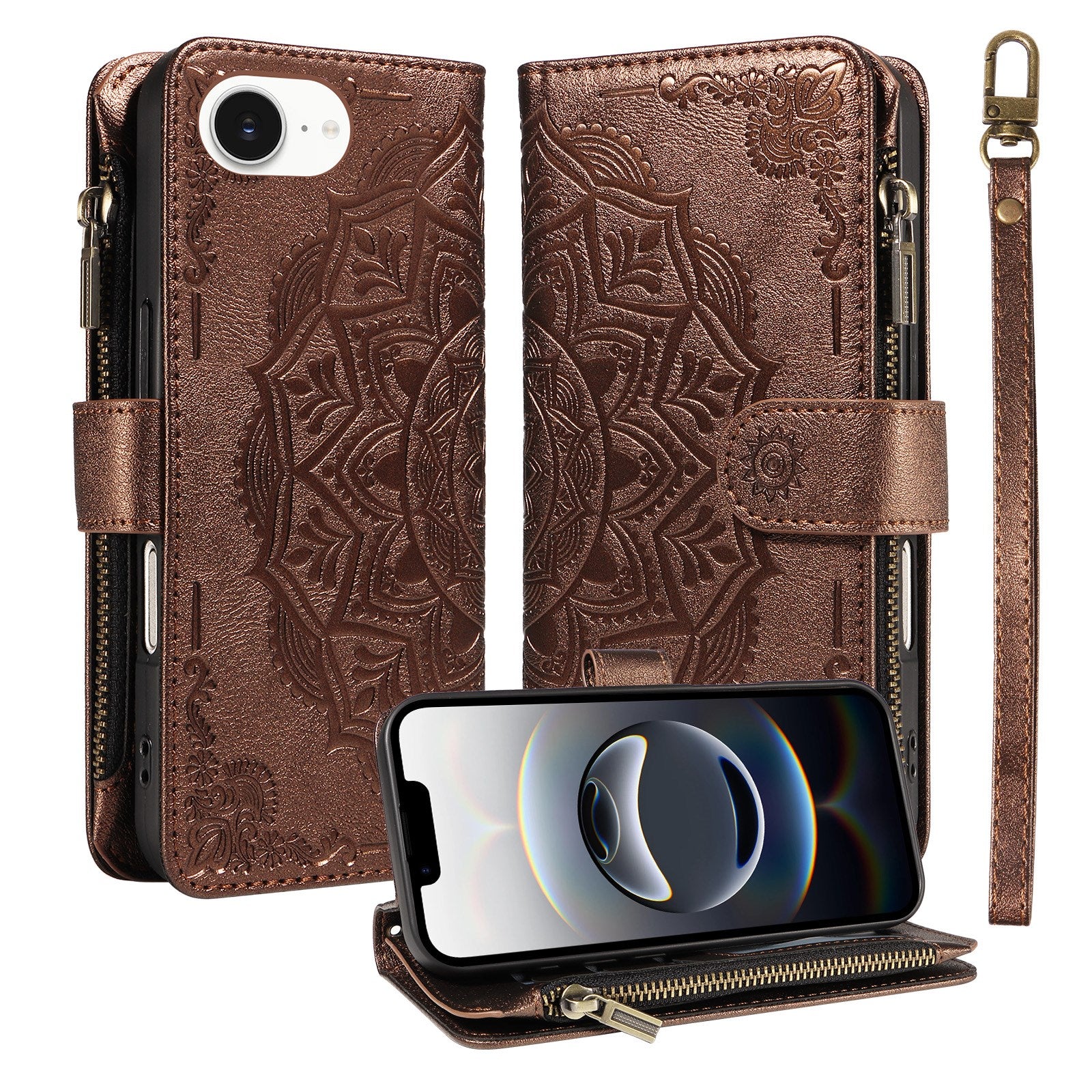 iPhone 17e / 16e EIDERWOOD Flipcover m. 9 x Kortholder - Lynlåslomme - RFDI-Blokering - Rem - Brun