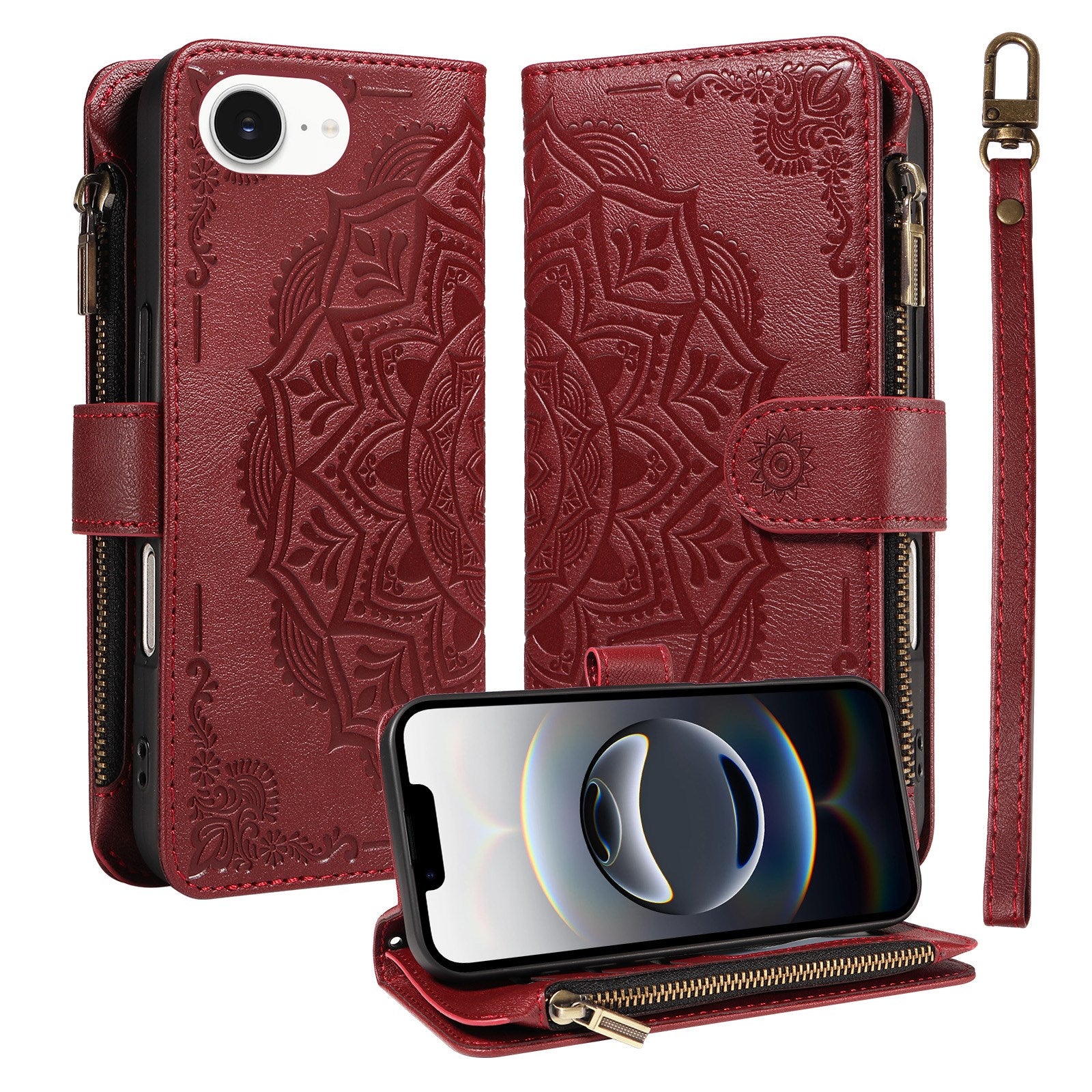 iPhone 17e / 16e EIDERWOOD Flipcover m. 9 x Kortholder - Lynlåslomme - RFDI-Blokering - Rem - Rød