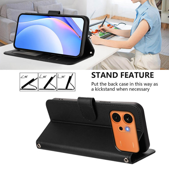 Honor 600 / 600 Pro EIDERWOOD Kunstlæder Flip Cover m. Strop - Sort