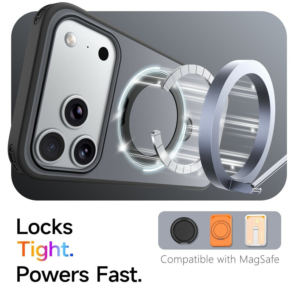 iPhone 18 Pro / 17 Pro EIDERWOOD Hybrid Plast Cover m. Roterende Kickstand - MagSafe Kompatibel - Sort