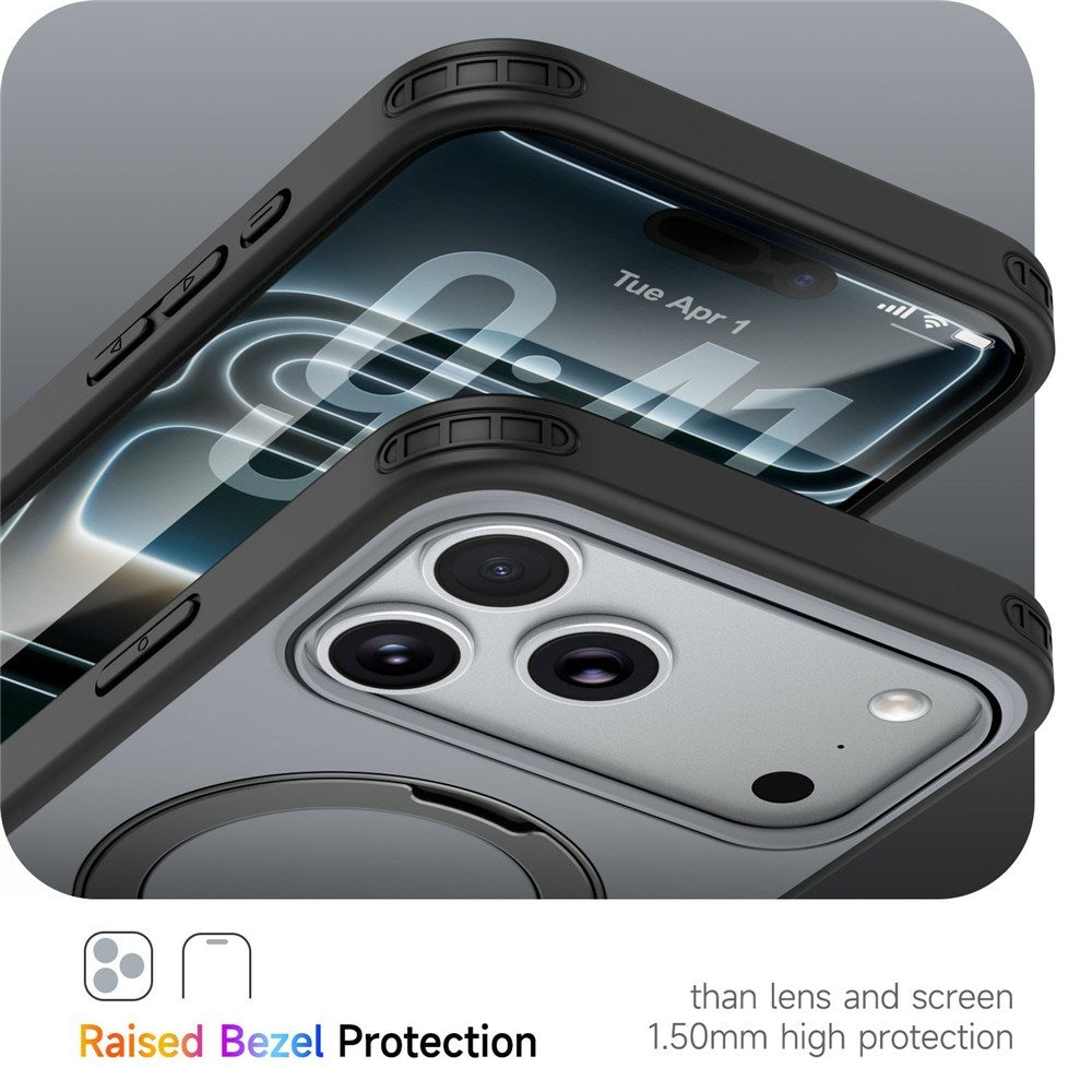 iPhone 18 Pro / 17 Pro EIDERWOOD Hybrid Plast Cover m. Roterende Kickstand - MagSafe Kompatibel - Sort
