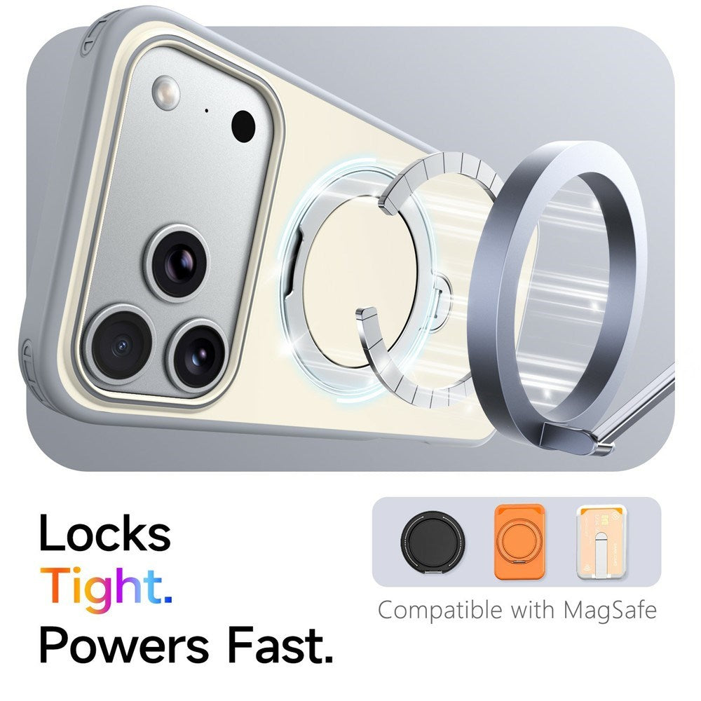 iPhone 18 Pro / 17 Pro EIDERWOOD Hybrid Plast Cover m. Roterende Kickstand - MagSafe Kompatibel - Hvid