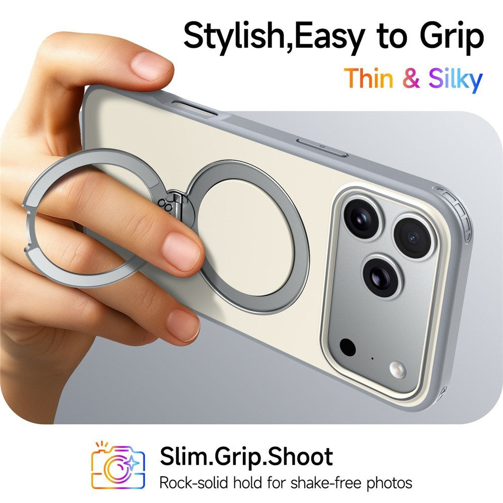 iPhone 18 Pro / 17 Pro EIDERWOOD Hybrid Plast Cover m. Roterende Kickstand - MagSafe Kompatibel - Hvid