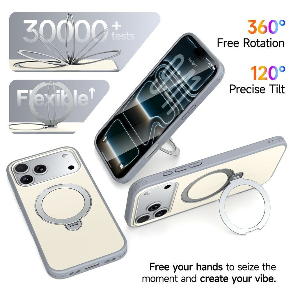 iPhone 18 Pro / 17 Pro EIDERWOOD Hybrid Plast Cover m. Roterende Kickstand - MagSafe Kompatibel - Hvid