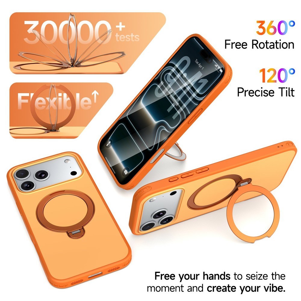 iPhone 18 Pro Max / 17 Pro Max EIDERWOOD Hybrid Plast Cover m. Roterende Kickstand - MagSafe Kompatibel - Orange