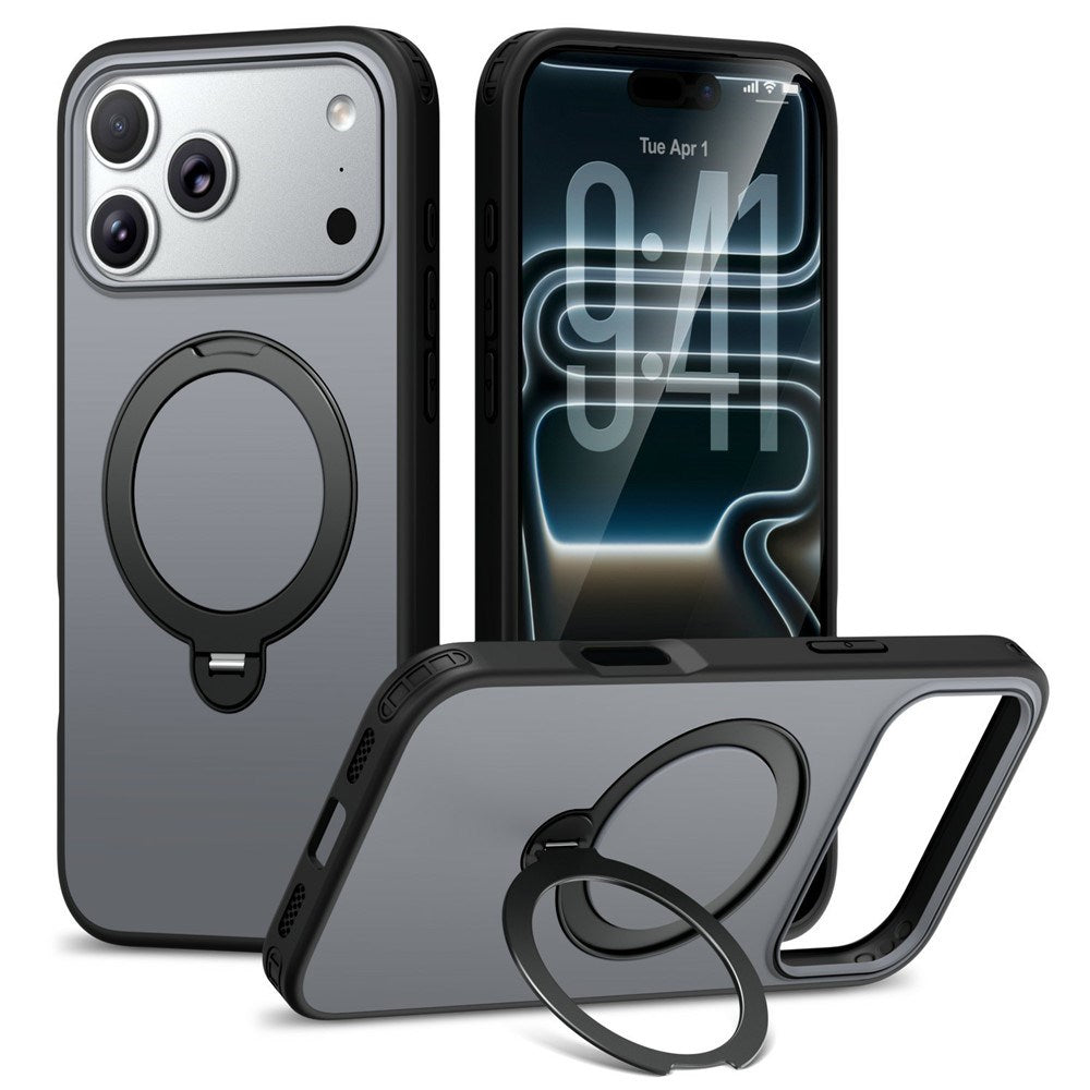 iPhone 18 Pro Max / 17 Pro Max EIDERWOOD Hybrid Plast Cover m. Roterende Kickstand - MagSafe Kompatibel - Sort