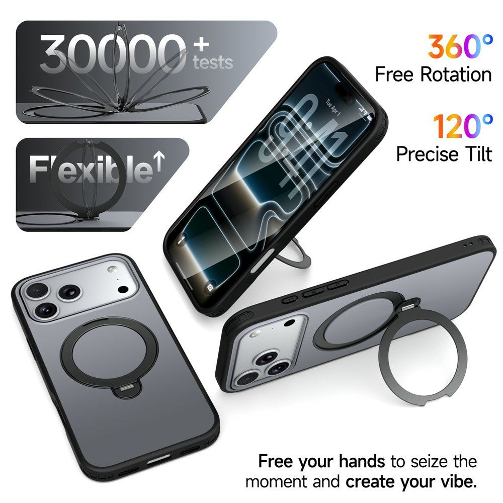 iPhone 18 Pro Max / 17 Pro Max EIDERWOOD Hybrid Plast Cover m. Roterende Kickstand - MagSafe Kompatibel - Sort