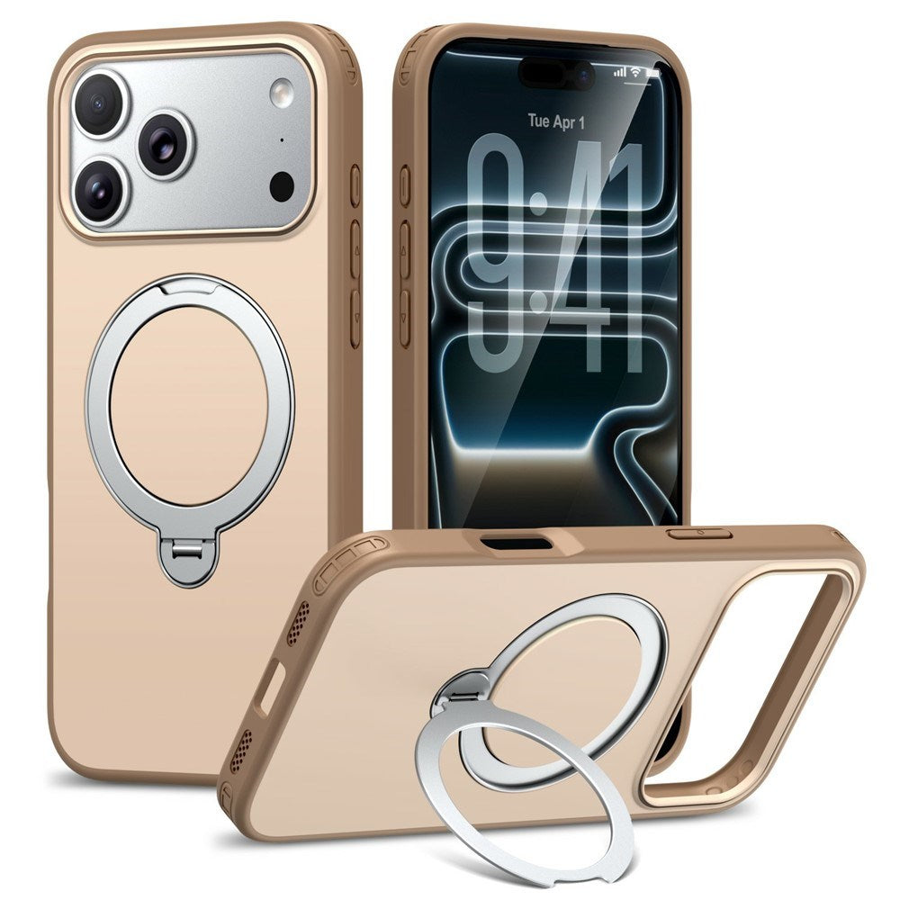 iPhone 18 Pro Max / 17 Pro Max EIDERWOOD Hybrid Plast Cover m. Roterende Kickstand - MagSafe Kompatibel - Beige