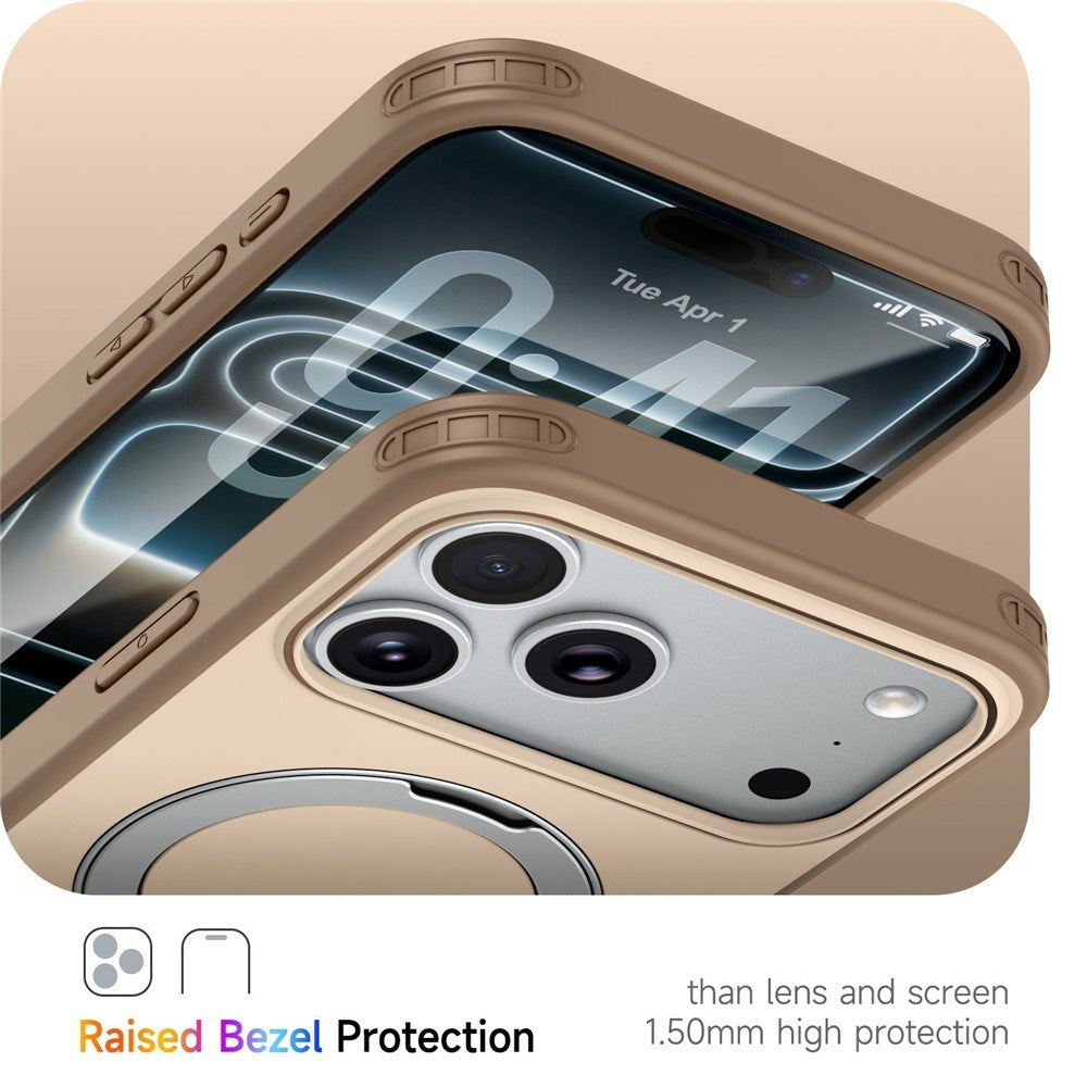 iPhone 18 Pro Max / 17 Pro Max EIDERWOOD Hybrid Plast Cover m. Roterende Kickstand - MagSafe Kompatibel - Beige