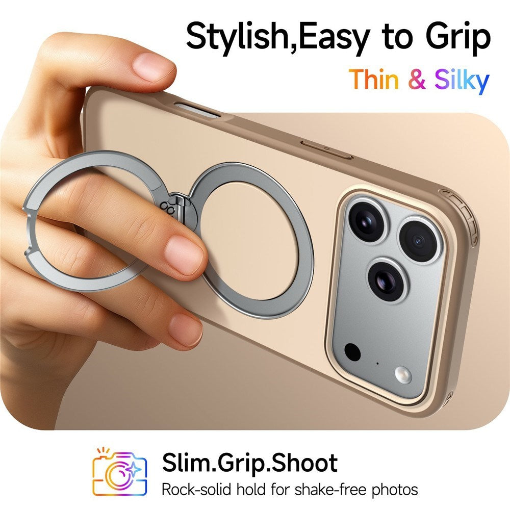iPhone 18 Pro Max / 17 Pro Max EIDERWOOD Hybrid Plast Cover m. Roterende Kickstand - MagSafe Kompatibel - Beige