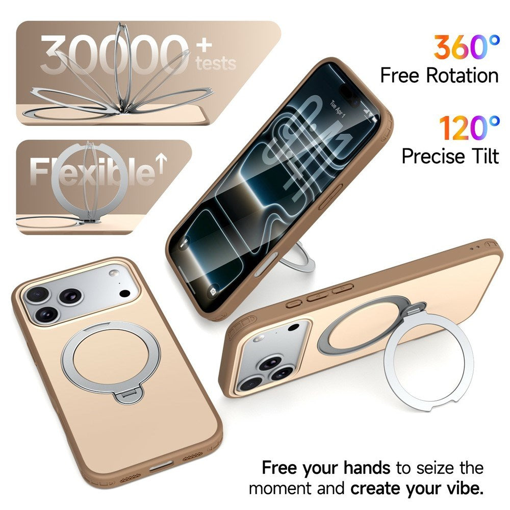 iPhone 18 Pro Max / 17 Pro Max EIDERWOOD Hybrid Plast Cover m. Roterende Kickstand - MagSafe Kompatibel - Beige