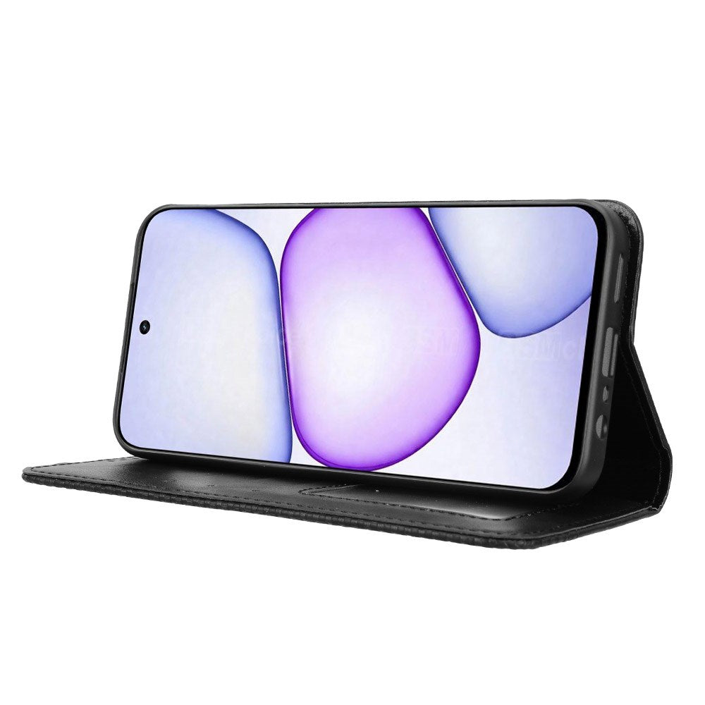 Realme C100 EIDERWOOD Kunstlæder Flip Cover m. Kortholder & Ståfunktion - Sort