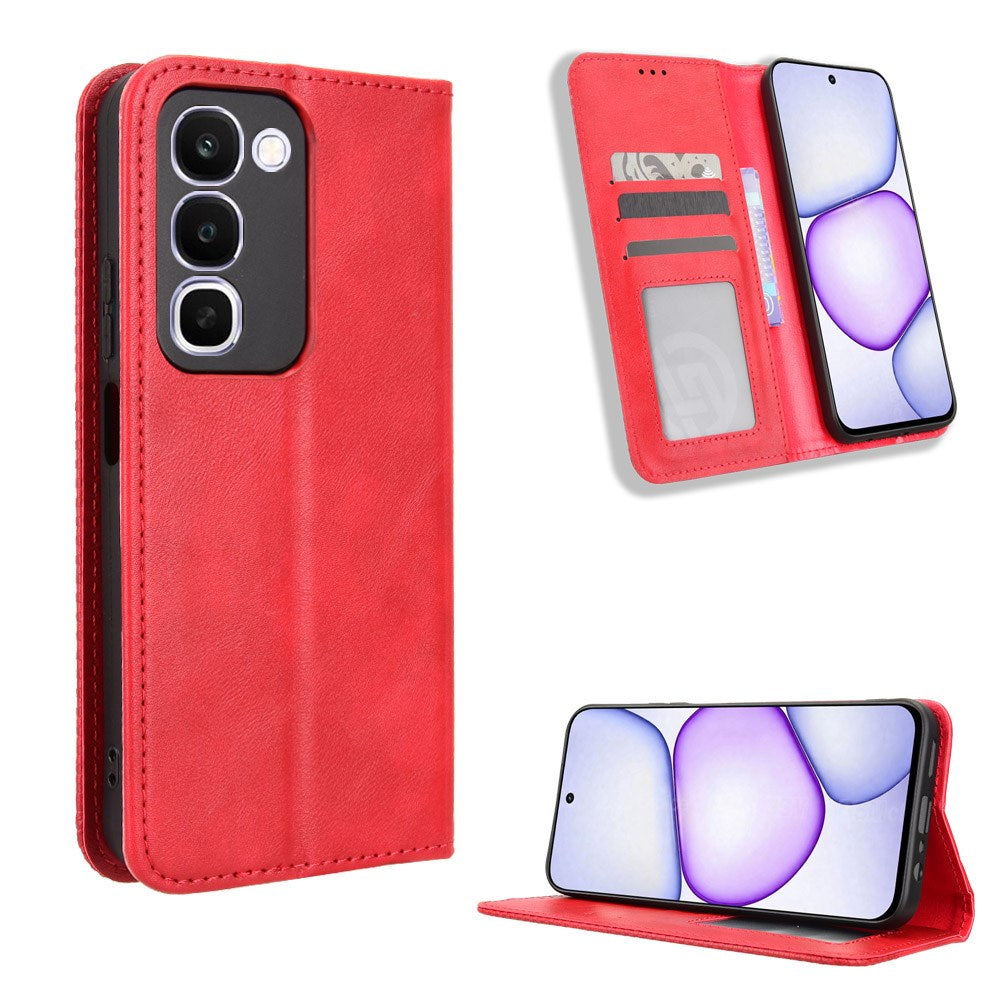 Realme C100 EIDERWOOD Kunstlæder Flip Cover m. Kortholder & Ståfunktion - Rød