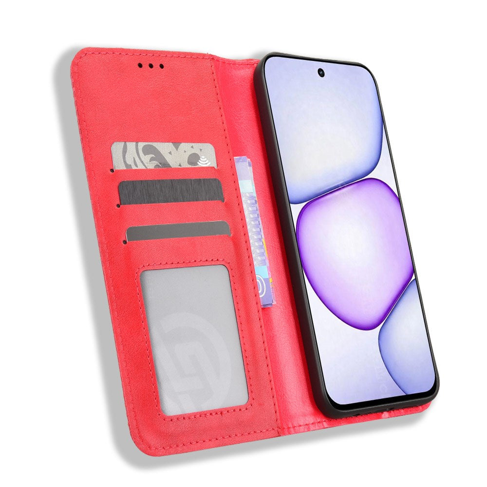 Realme C100 EIDERWOOD Kunstlæder Flip Cover m. Kortholder & Ståfunktion - Rød