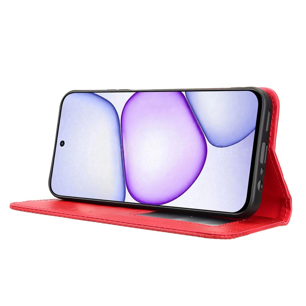 Realme C100 EIDERWOOD Kunstlæder Flip Cover m. Kortholder & Ståfunktion - Rød