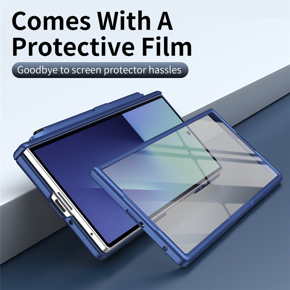 Samsung Galaxy Z Fold8 Hårdt Plast Cover m. Beskyttelsesglas & Kickstand - Mørkeblå