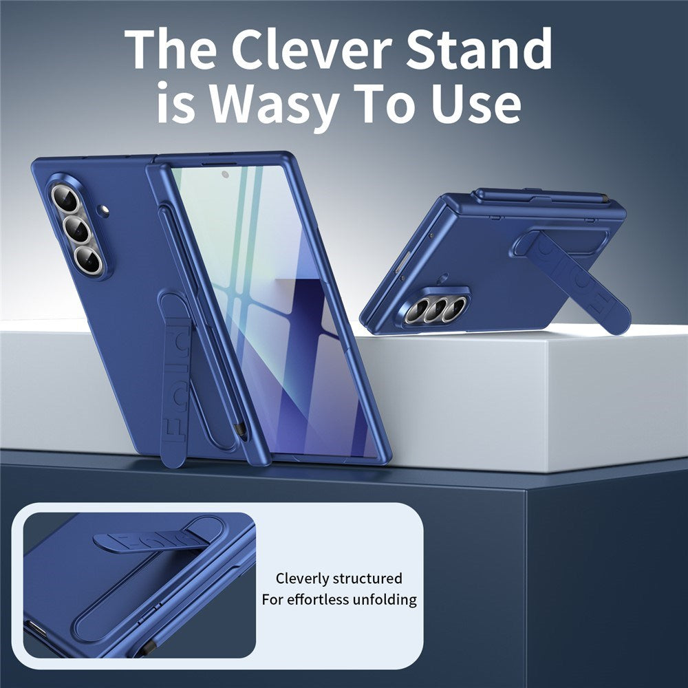 Samsung Galaxy Z Fold8 Hårdt Plast Cover m. Beskyttelsesglas & Kickstand - Mørkeblå