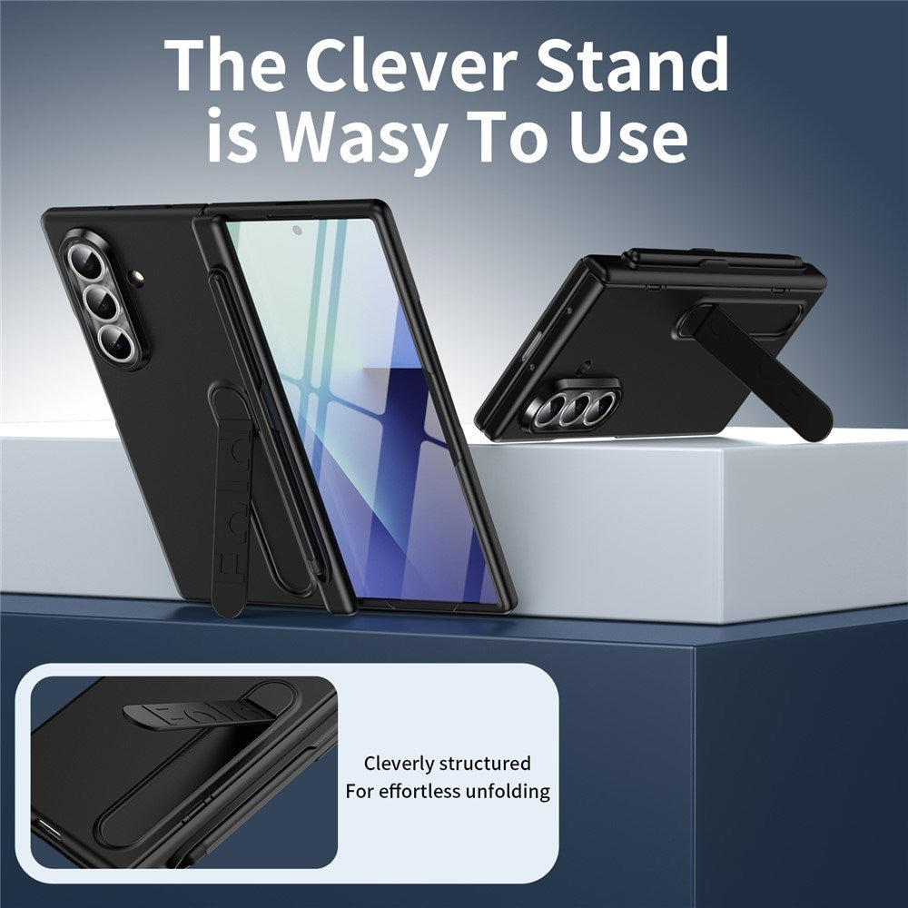 Samsung Galaxy Z Fold8 Hårdt Plast Cover m. Beskyttelsesglas & Kickstand - Sort
