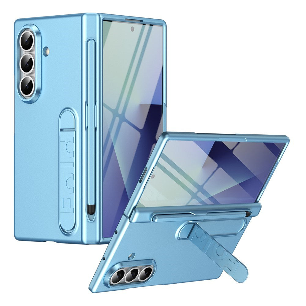 Samsung Galaxy Z Fold8 Hårdt Plast Cover m. Beskyttelsesglas & Kickstand - Lyseblå