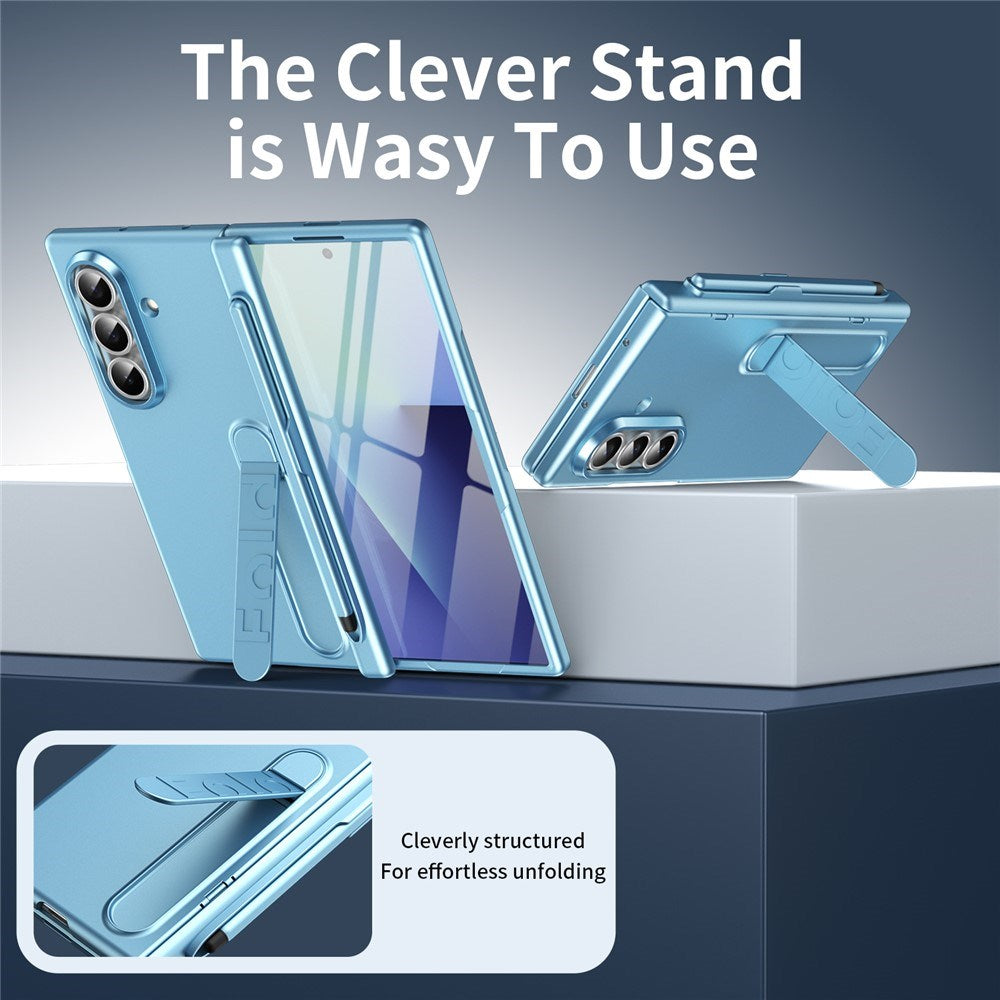Samsung Galaxy Z Fold8 Hårdt Plast Cover m. Beskyttelsesglas & Kickstand - Lyseblå