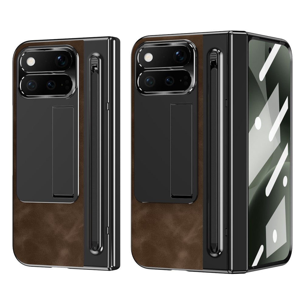 Google Pixel 11 Pro Fold EIDERWOOD Kunstlæder Cover m. Hærdet Glas - Mørkebrun / Sort