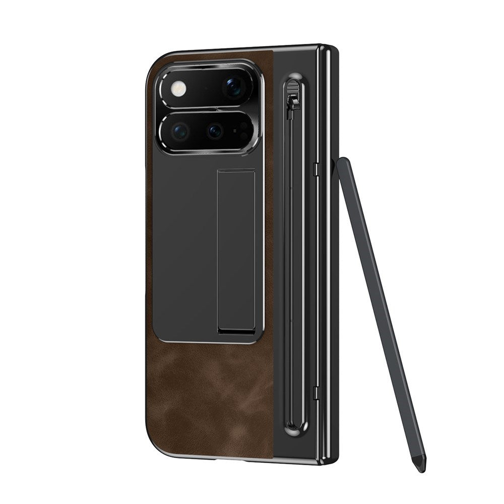 Google Pixel 11 Pro Fold EIDERWOOD Kunstlæder Cover m. Hærdet Glas - Mørkebrun / Sort