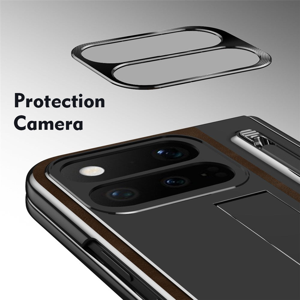 Google Pixel 11 Pro Fold EIDERWOOD Kunstlæder Cover m. Hærdet Glas - Mørkebrun / Sort
