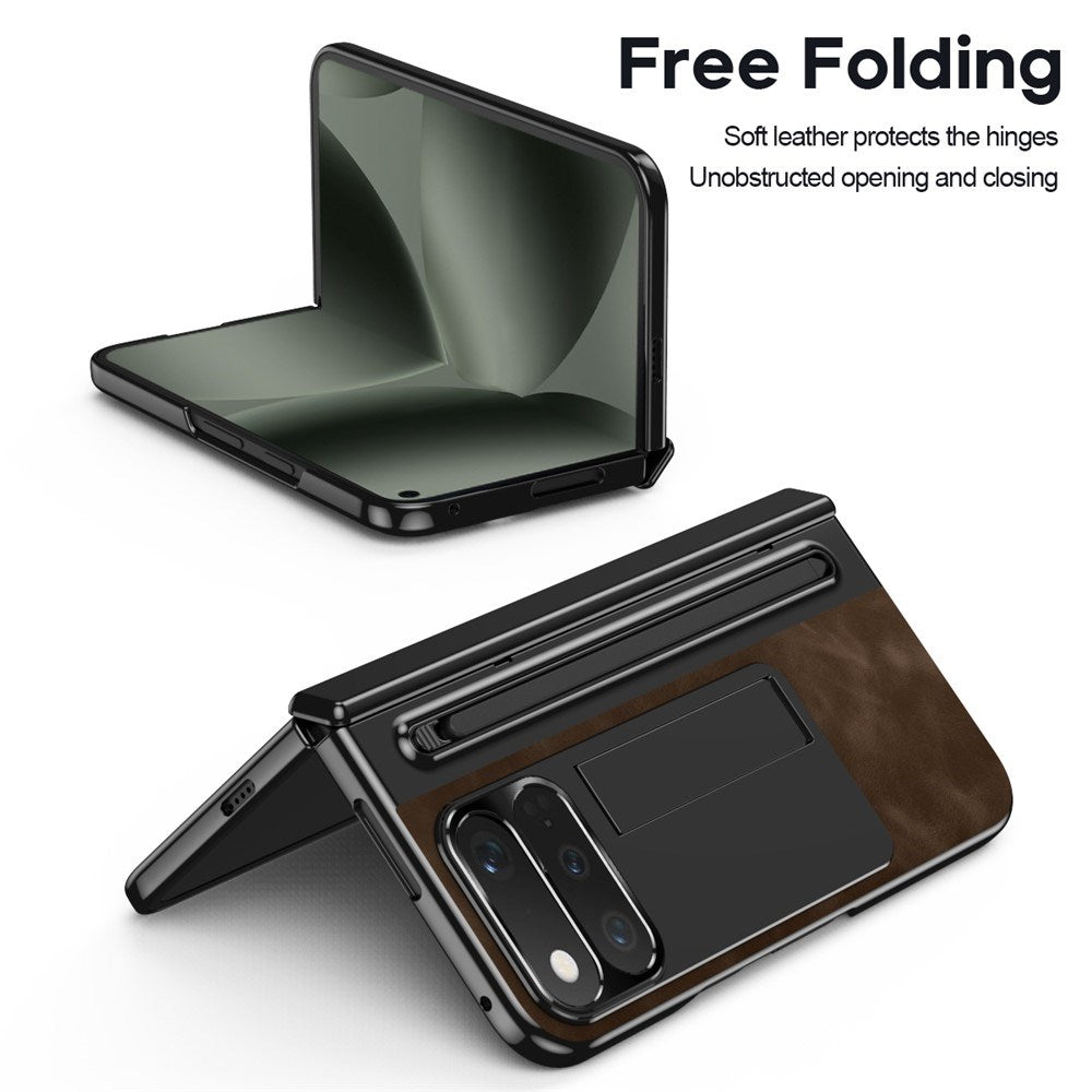 Google Pixel 11 Pro Fold EIDERWOOD Kunstlæder Cover m. Hærdet Glas - Mørkebrun / Sort