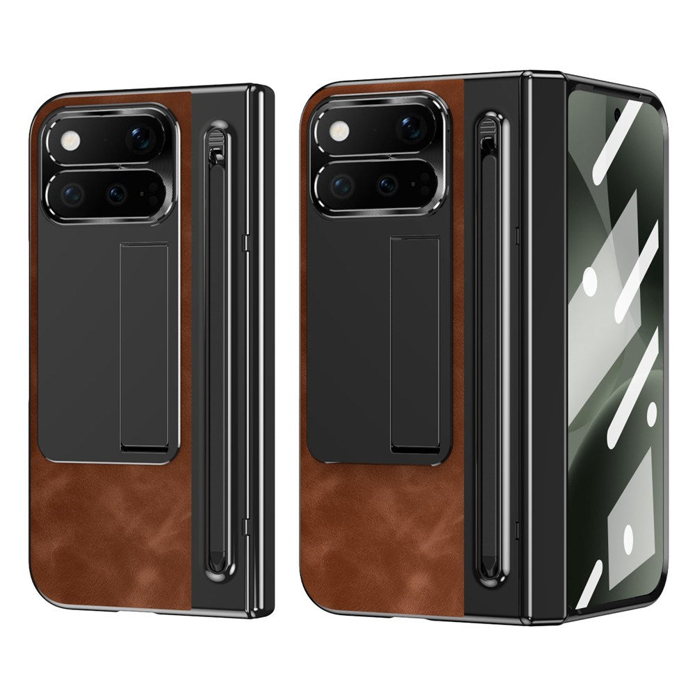 Google Pixel 11 Pro Fold EIDERWOOD Kunstlæder Cover m. Hærdet Glas - Brun / Sort