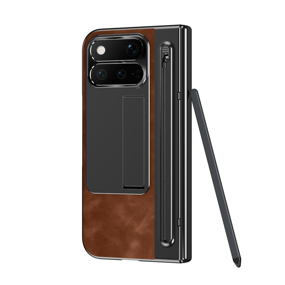 Google Pixel 11 Pro Fold EIDERWOOD Kunstlæder Cover m. Hærdet Glas - Brun / Sort