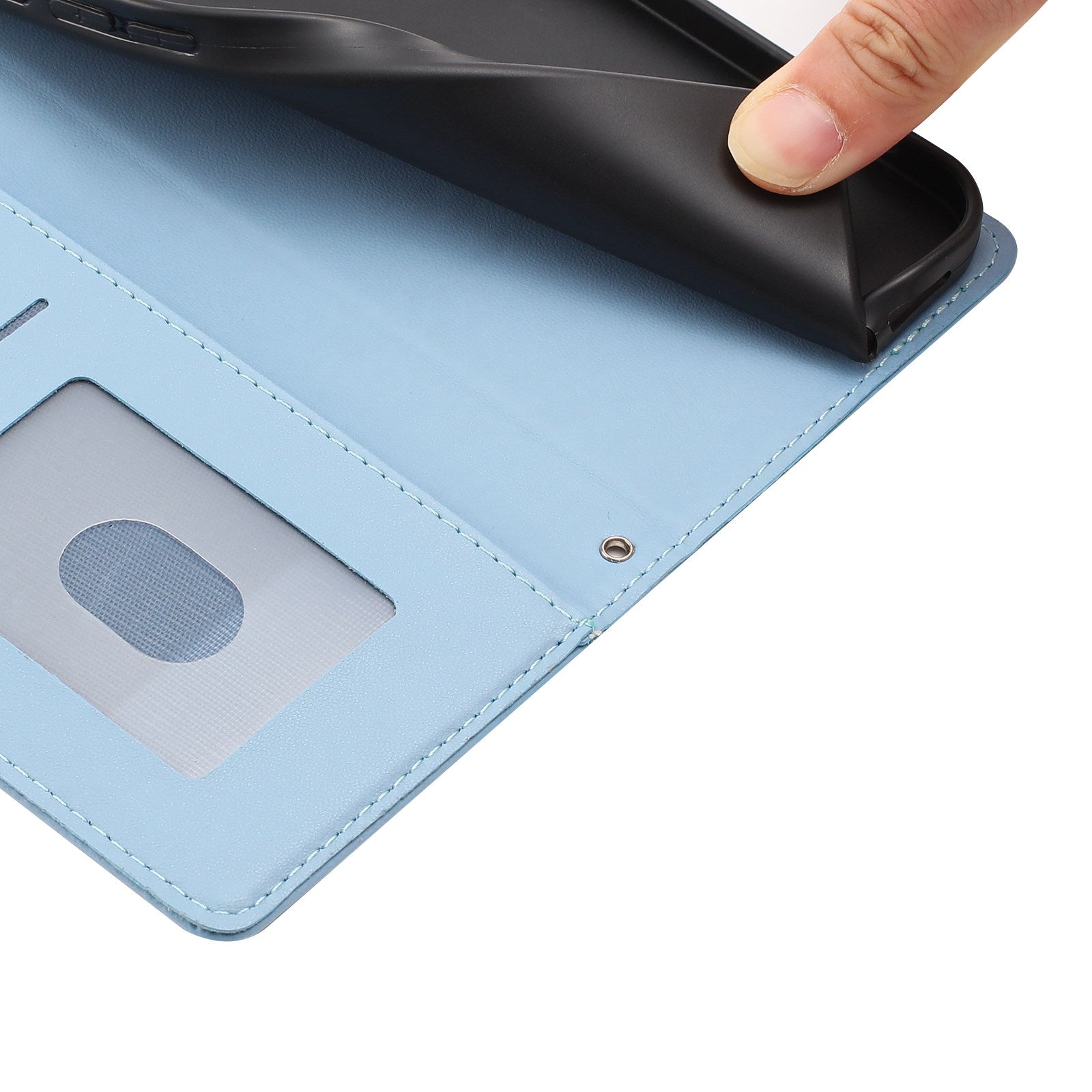 iPhone 12 / 12 Pro Flipcover m. 3D Katteører - Kortholder & Ståfunktion - Blå
