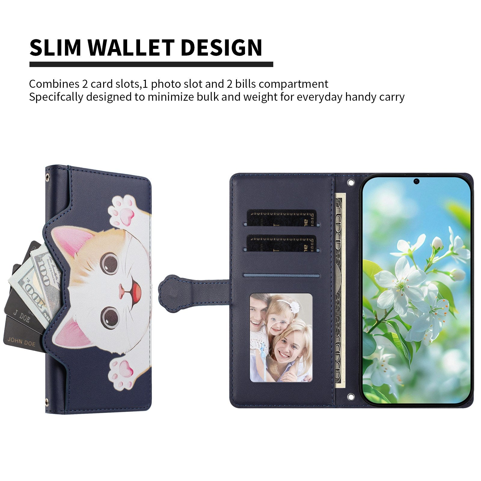 iPhone 18 Pro Max / 17 Pro Max Flipcover m. 3D Katteører - Kortholder & Ståfunktion - Mørkeblå