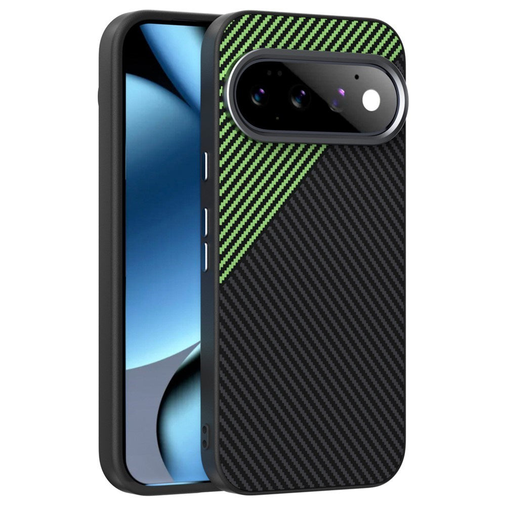 Google Pixel 11 ABEEL Hybrid Cover m. Karbonfibretekstur - Sort / Grøn