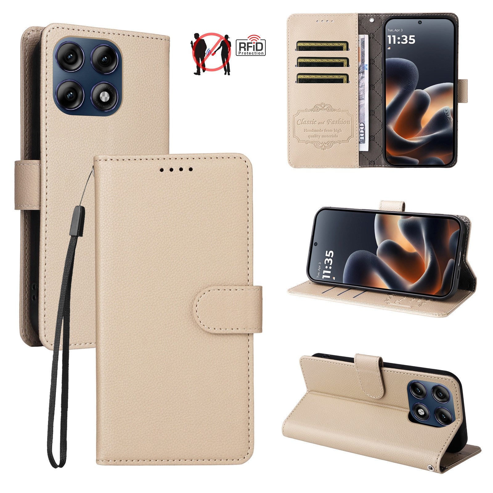 Motorola Edge 70 Pro EIDERWOOD Kunstlæder Flip Cover m. Strop - Beige