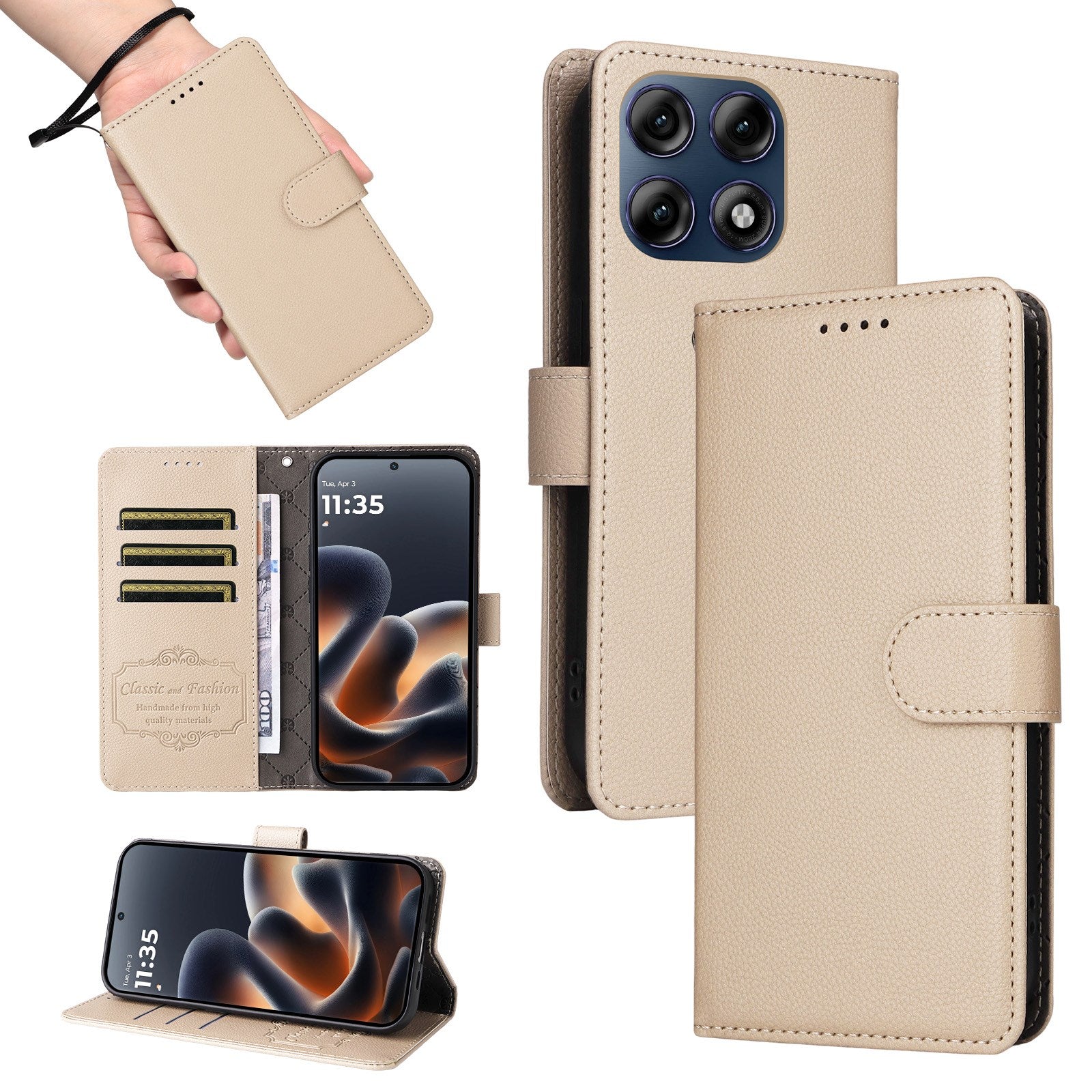 Motorola Edge 70 Pro EIDERWOOD Kunstlæder Flip Cover m. Strop - Beige