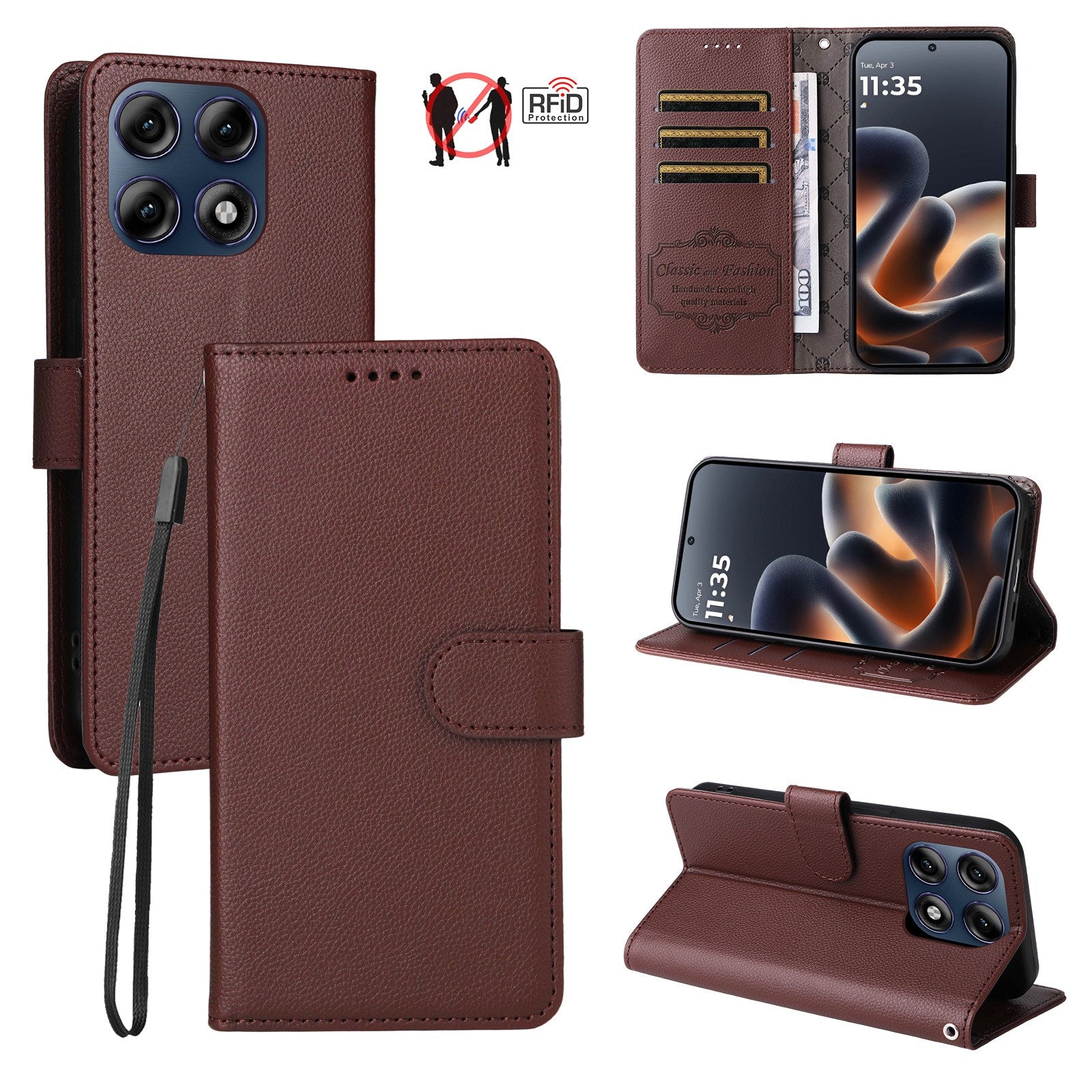Motorola Edge 70 Pro EIDERWOOD Kunstlæder Flip Cover m. Strop - Brun