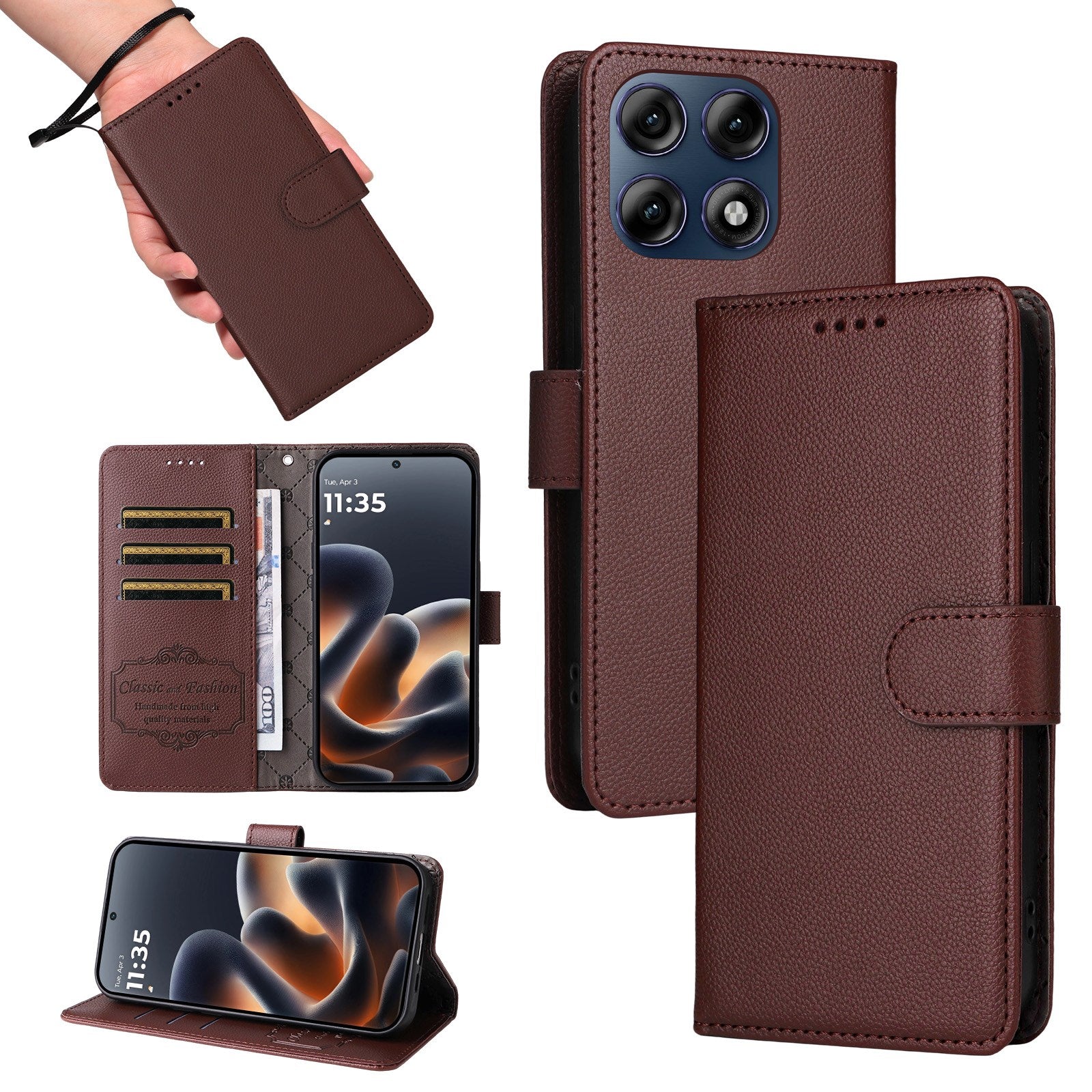 Motorola Edge 70 Pro EIDERWOOD Kunstlæder Flip Cover m. Strop - Brun