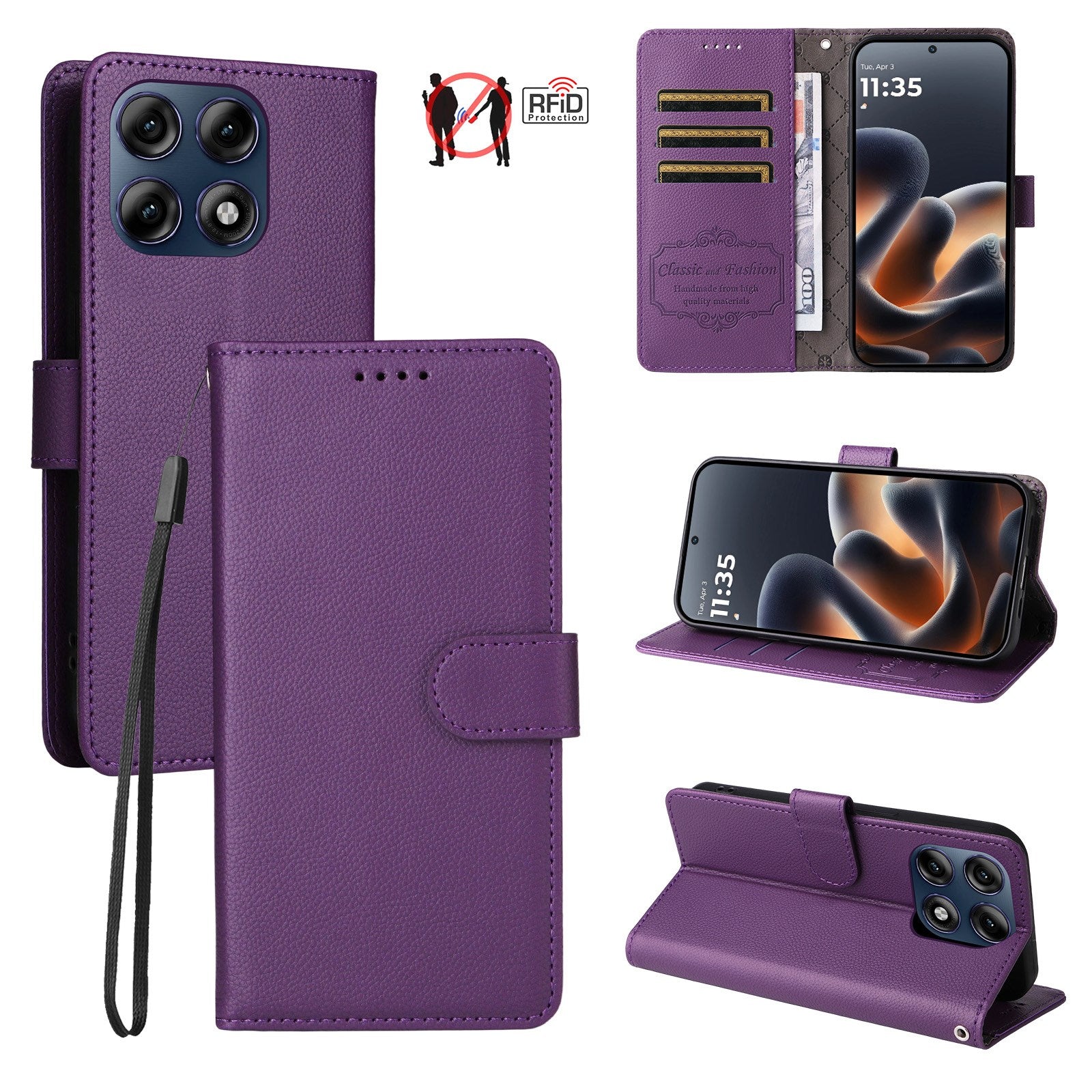 Motorola Edge 70 Pro EIDERWOOD Kunstlæder Flip Cover m. Strop - Lilla