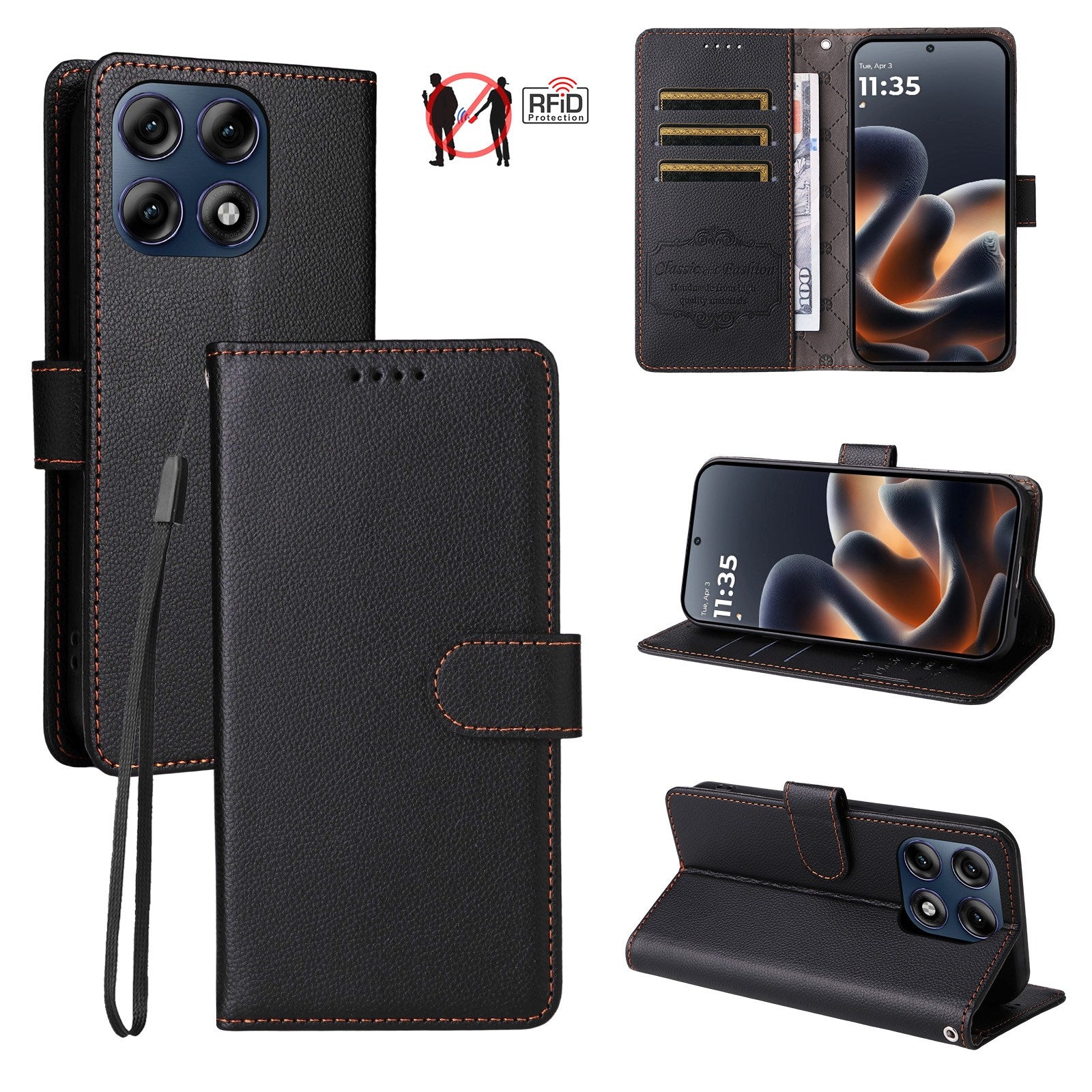 Motorola Edge 70 Pro EIDERWOOD Kunstlæder Flip Cover m. Strop - Sort