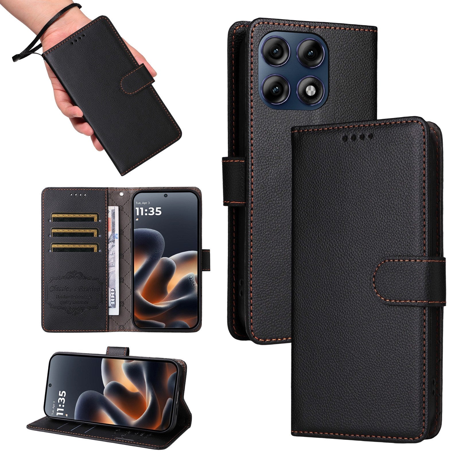Motorola Edge 70 Pro EIDERWOOD Kunstlæder Flip Cover m. Strop - Sort