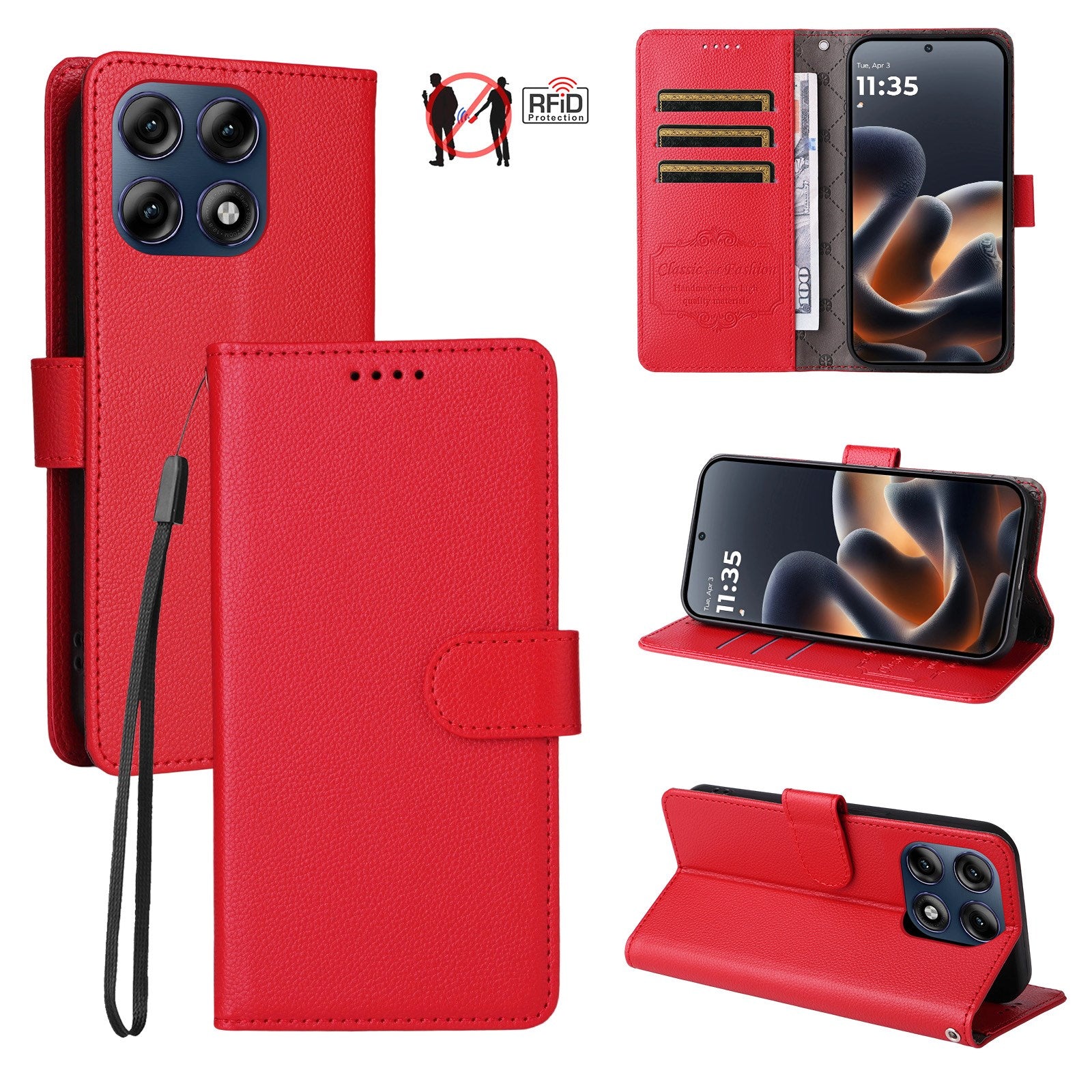 Motorola Edge 70 Pro EIDERWOOD Kunstlæder Flip Cover m. Strop - Rød