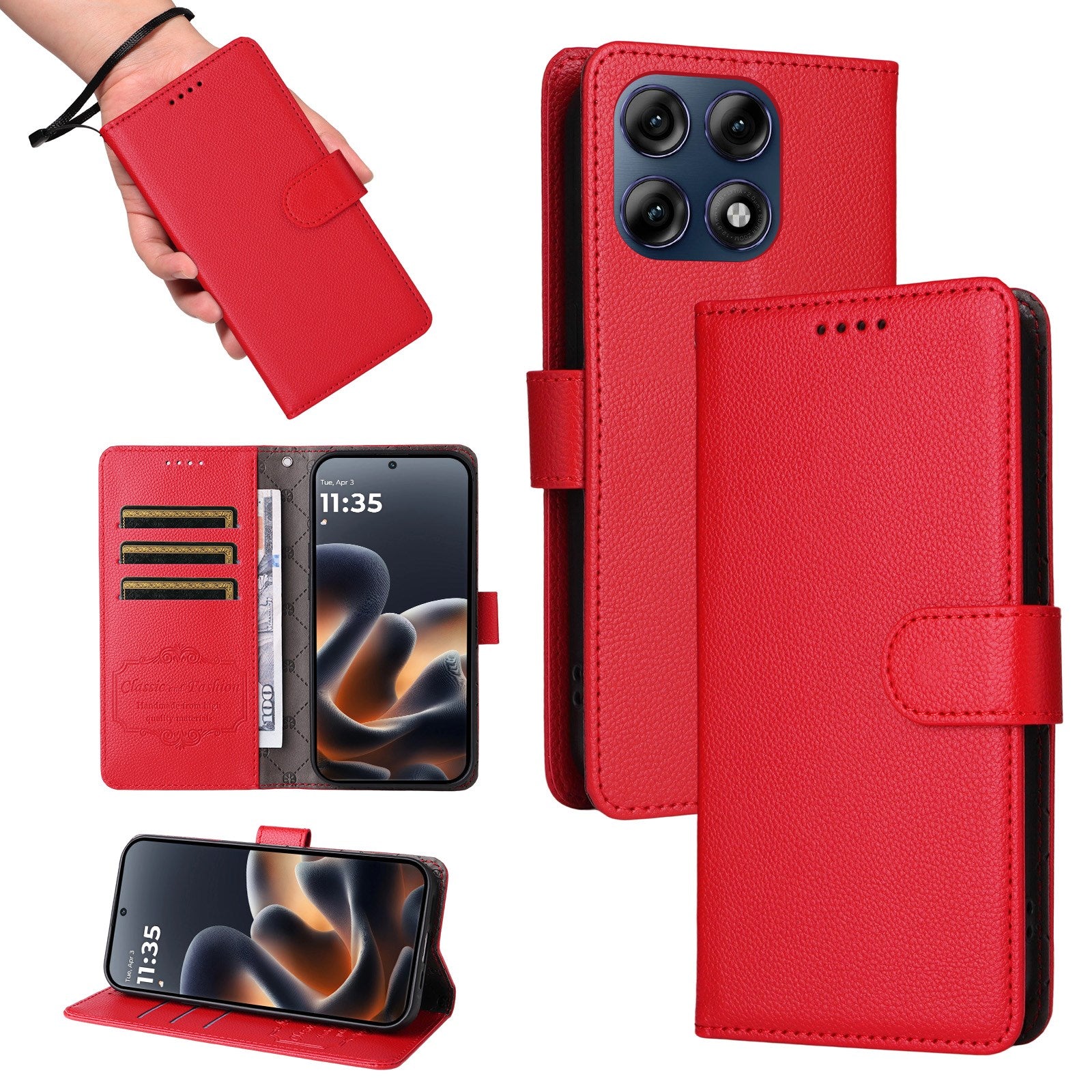 Motorola Edge 70 Pro EIDERWOOD Kunstlæder Flip Cover m. Strop - Rød