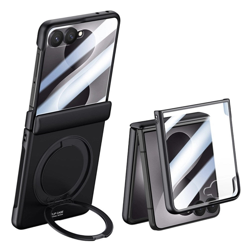 Samsung Galaxy Z Flip8 EIDERWOOD Cover - Indbygget Skærmbeskyttelse & Ståfunktion - Sort