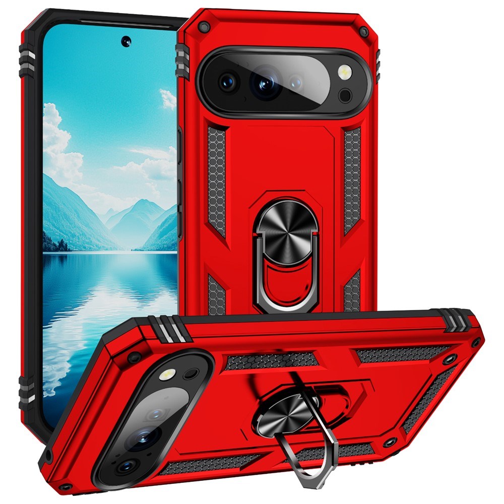 Google Pixel 11 / 11 Pro EIDERWOOD Håndværkercover m. 360 Roterbar Kickstand - Rød