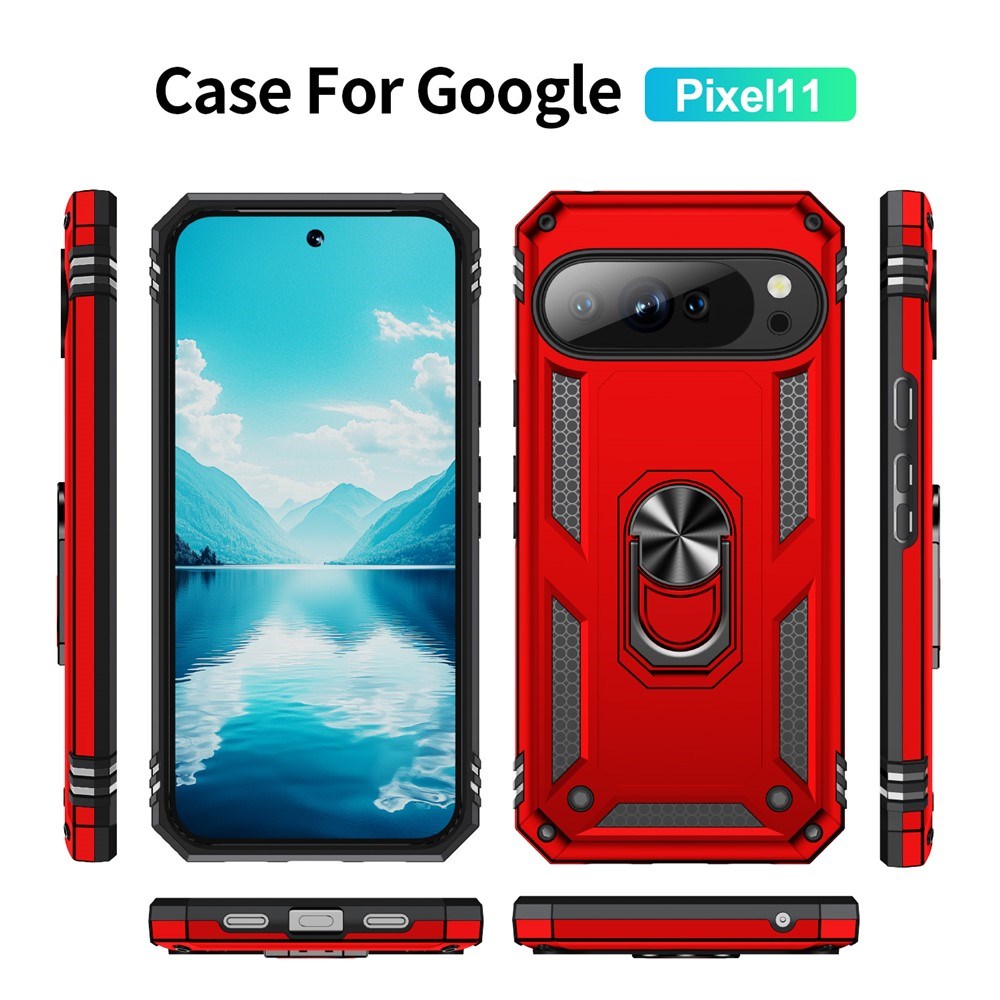 Google Pixel 11 / 11 Pro EIDERWOOD Håndværkercover m. 360 Roterbar Kickstand - Rød