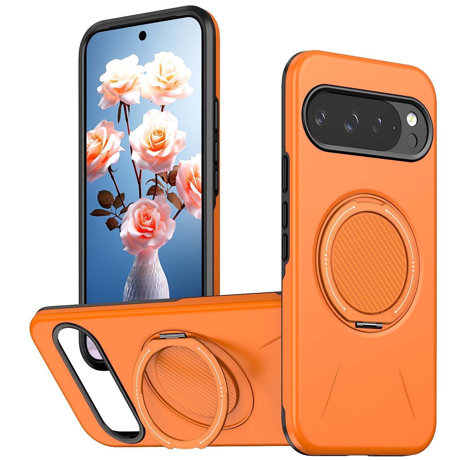Google Pixel 11 / 11 Pro EIDERWOOD Hybrid Plast Cover m. Roterende Kickstand - MagSafe Kompatibel - Orange